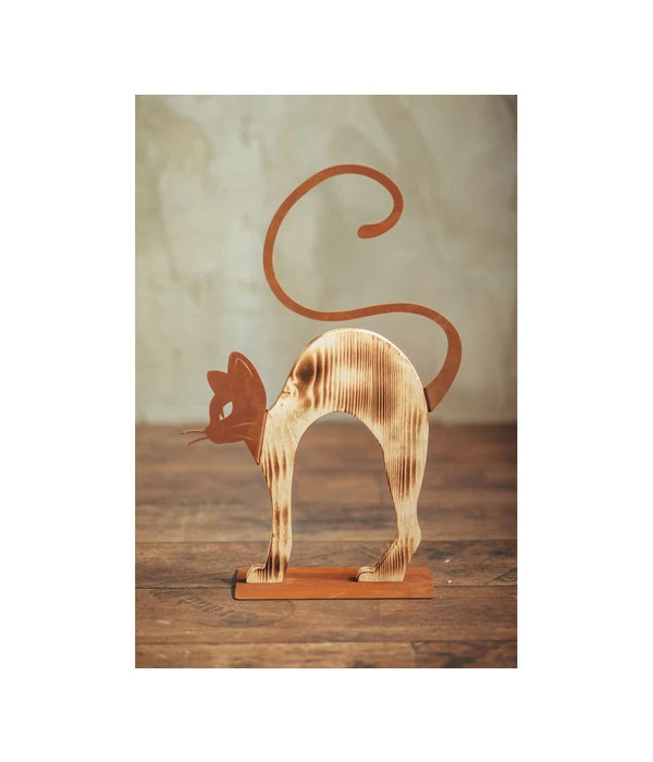 Ferrum Buckelnde Holz-Katze Mit Metall-Applikationen, Ca. B32/H51 Cm 4 Ferrum Buckelnde Holz-Katze Mit Metall-Applikationen, Ca. B32/H51 Cm – Bild 2
